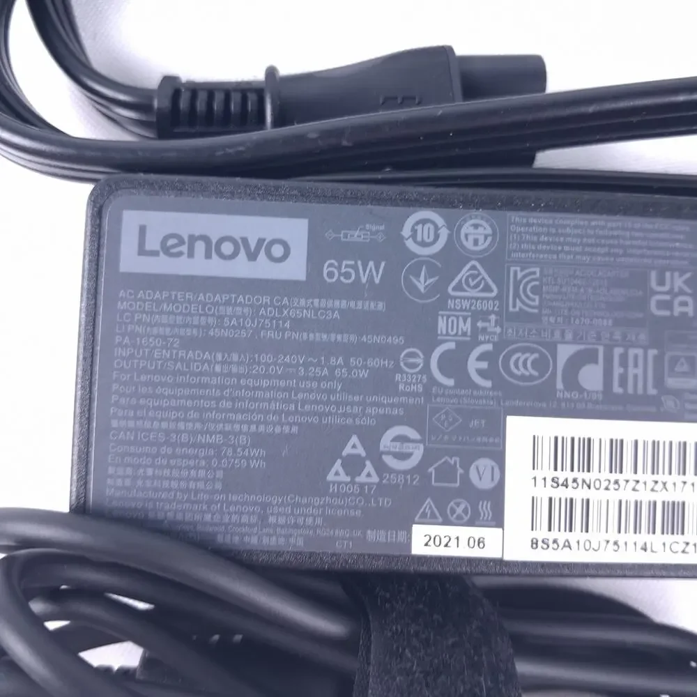 Lenovo 65W AC Adapter Charger Slim Tip ADLX65NLC3A 45N0257 Laptop